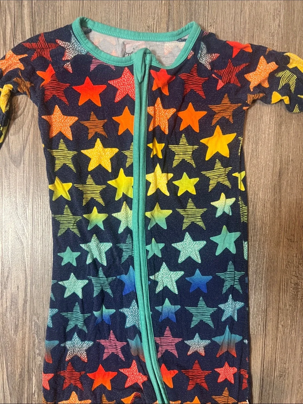 Little Sleepies Navy Stars Zip One-Piece Pajama with Teal Trim